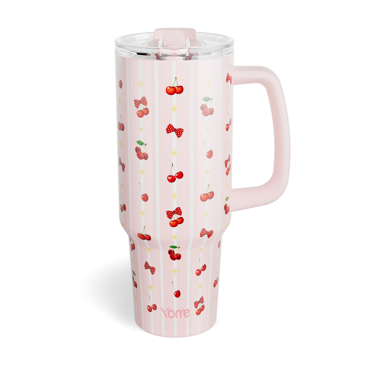 40oz Stripe Cherry Tumbler with Handle and Flip Straw (Stripe Cherry Pink)