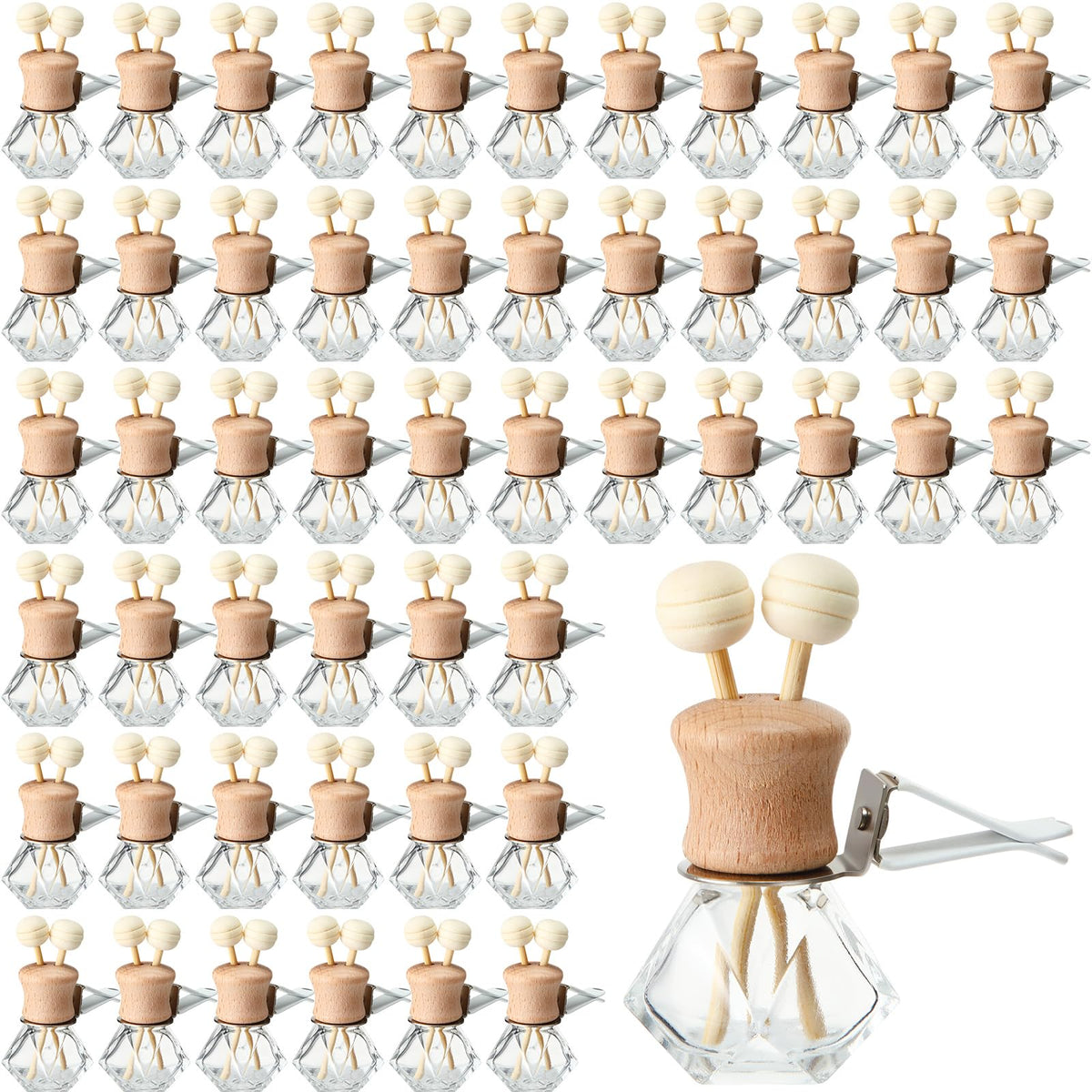 60 Pack Car Air Freshener Diffuser 8 ml Diamond Vent Clip Wood Caps (Diamond)