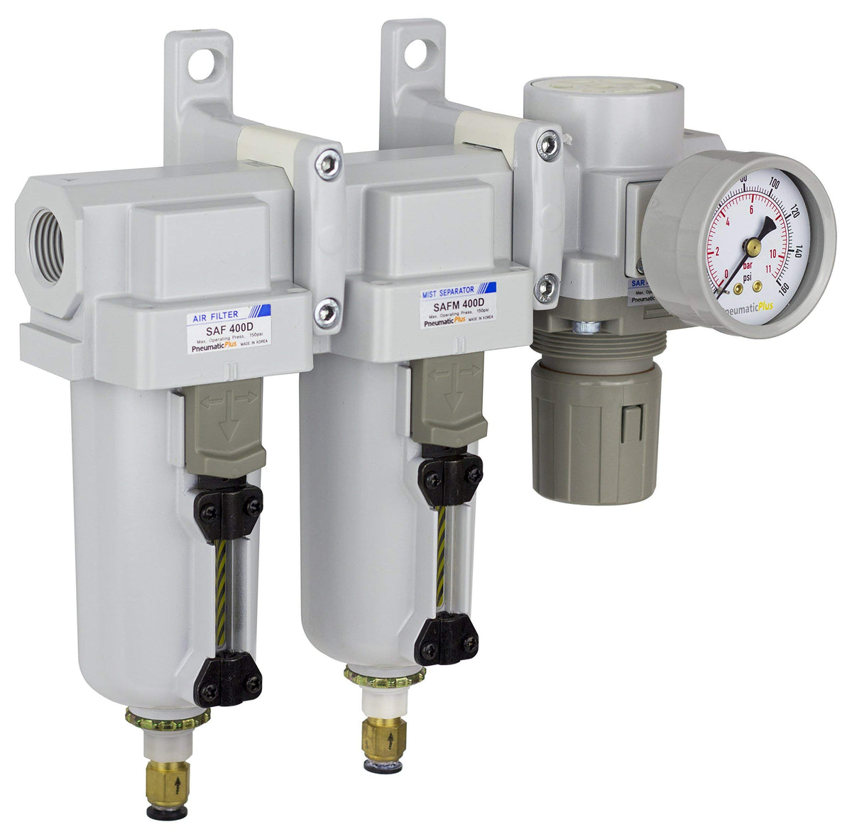 SAU430-N04DG-MEP 3-Stage Air Filter Dryer Regulator, 1/2" NPT (Metal Bowl - Auto Drain)