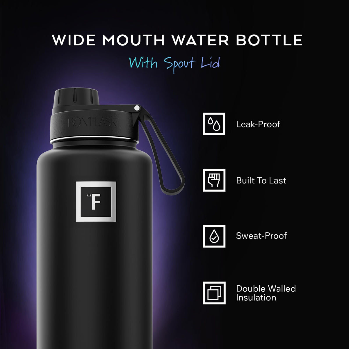 32 oz Wide Mouth Water Bottle with Spout (Dark Rainbow)