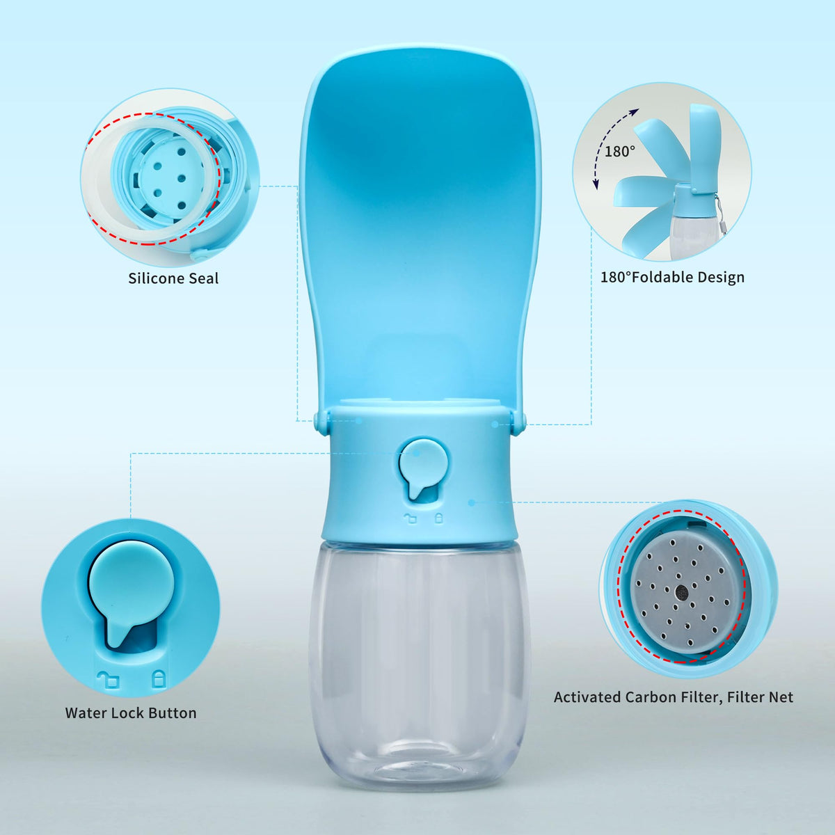 Portable Dog Water Bottle 10oz Blue (Transparent Blue / 10OZ)