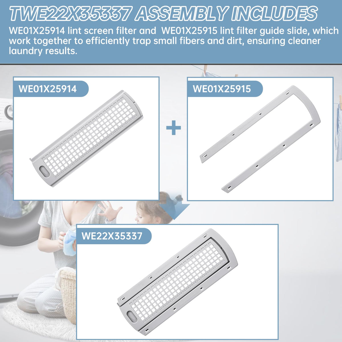 WE22X35337 Washer Dryer Lint Screen Cover Grid And Lint Filter Slide Guide Assembly