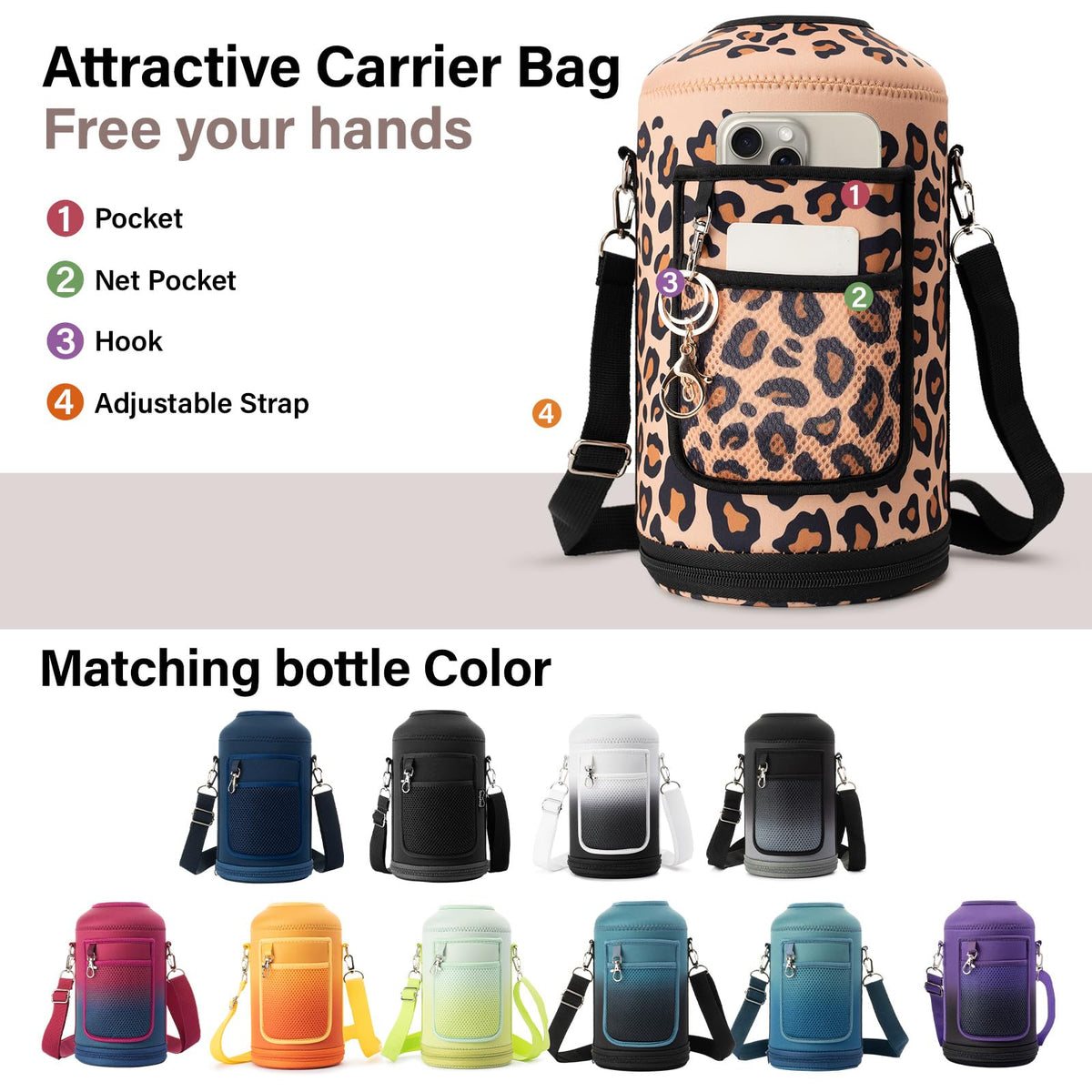 1 Gallon Insulated Water Bottle w (Leopard Print / 128 Ounces)