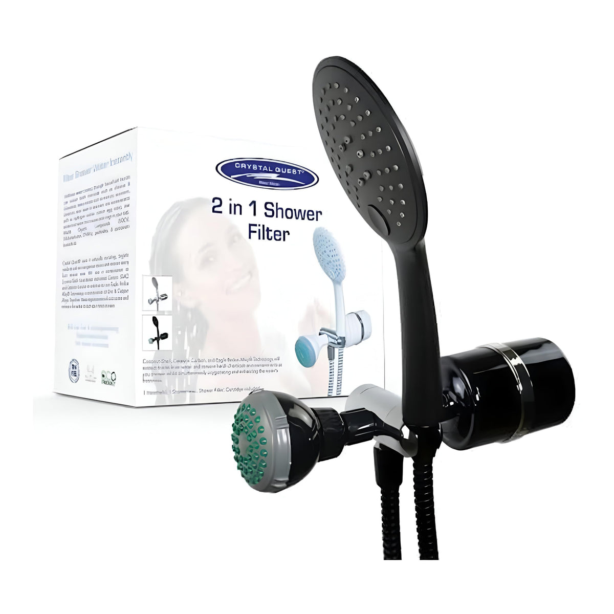 Luxury 2-in-1 Handheld and Shower Head Combo Filter System - Black - BPA Free | 1.25-2.5 GPM | Reversible Cartridge | Great for Dechlorination (Handheld Shower + Head + Filter / Black)