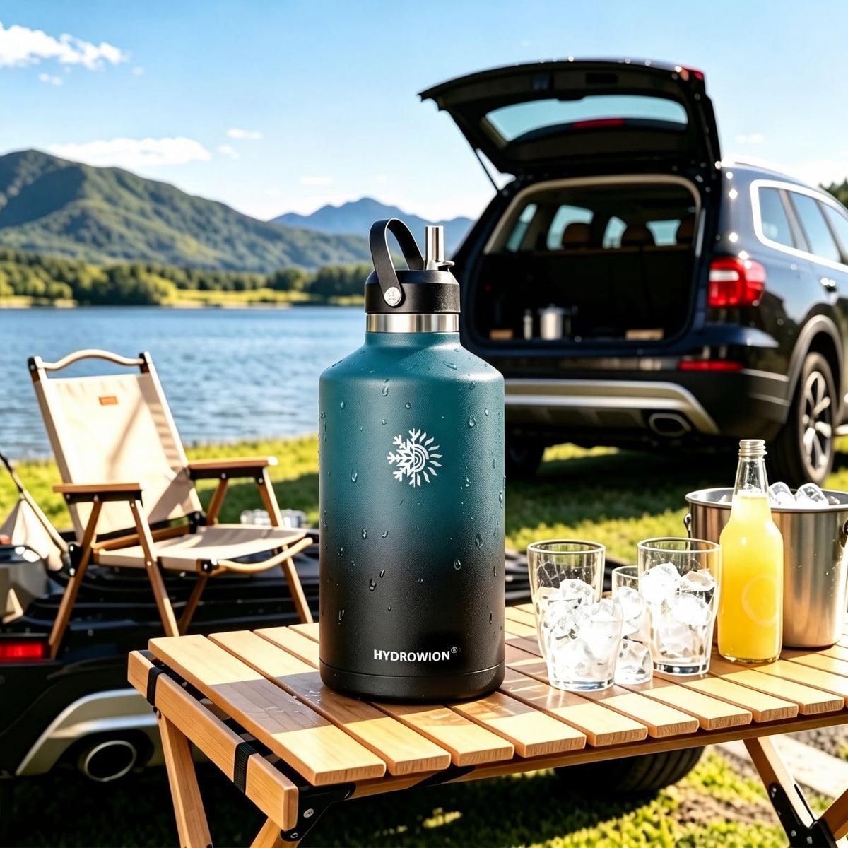 128 oz Insulated Water Bottle Stainless Steel Triple (Deep Blue & Black / 128 Ounces)
