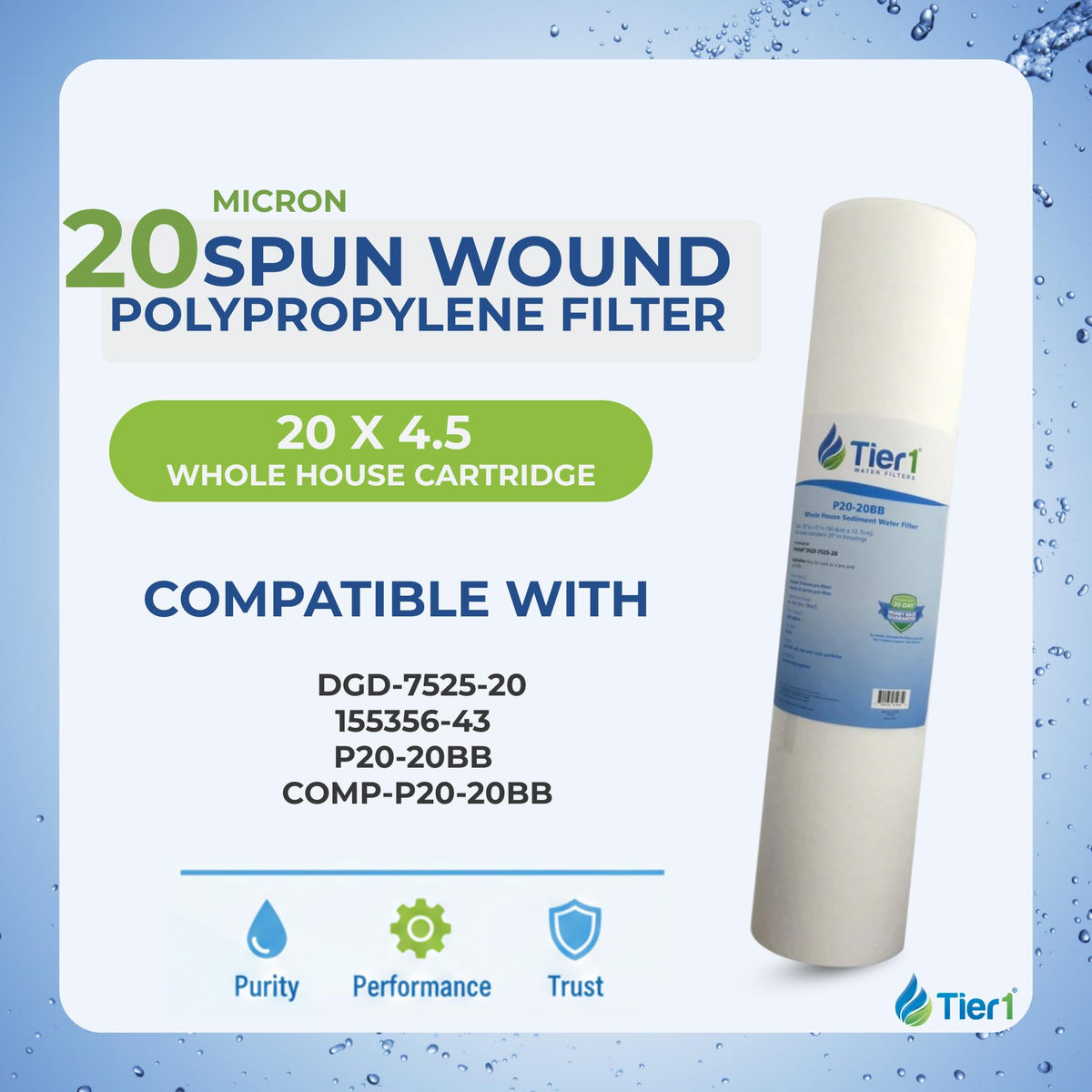 20 Micron 4.5" × 20" Water Filter Replaces DGD (20 Micron / 1 Pack)