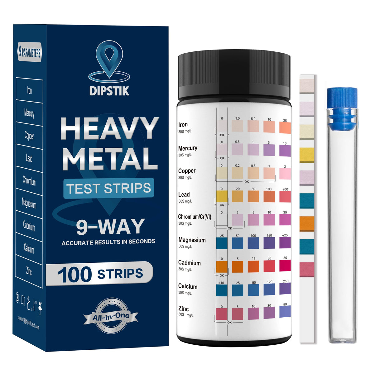 9 Way Heavy Metals Water Test Strips
