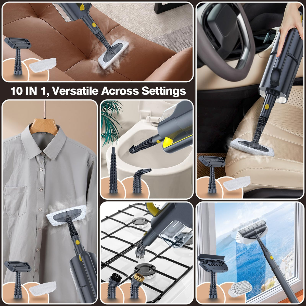 10-in-1 Steam Cleaner, Detachable Handheld Steam Mop for Multi-Surface (Gray)