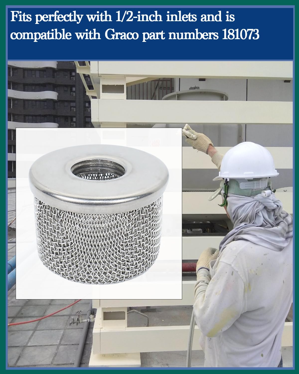 2pack) 181073 Pump Inlet Strainer Filter 1/2" NPT Thread, Double-Layer Stainless Steel Compatible withGraco 350 EM,380 EM,390 EM, 400 EM, 480 EM, 490 EM,500, Super NOVA, Paint Sprayers (2PC 1/2"NPT Inlet Strainer 181073)