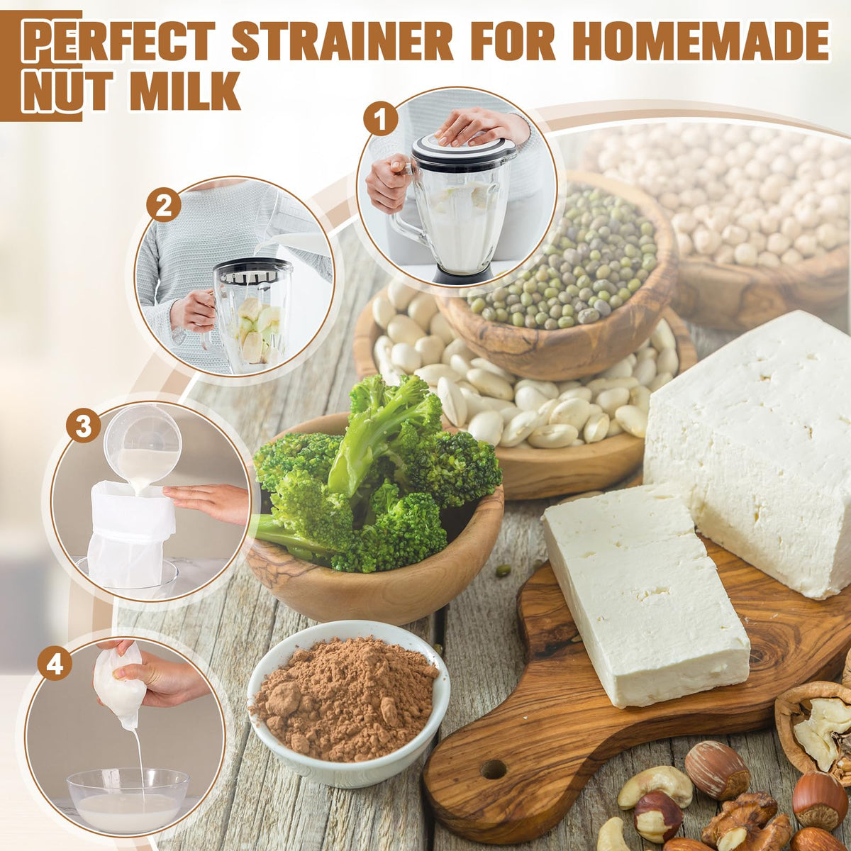 Nut Milk Bags Reusable Fine Mesh Nylon Strainer Drawstring