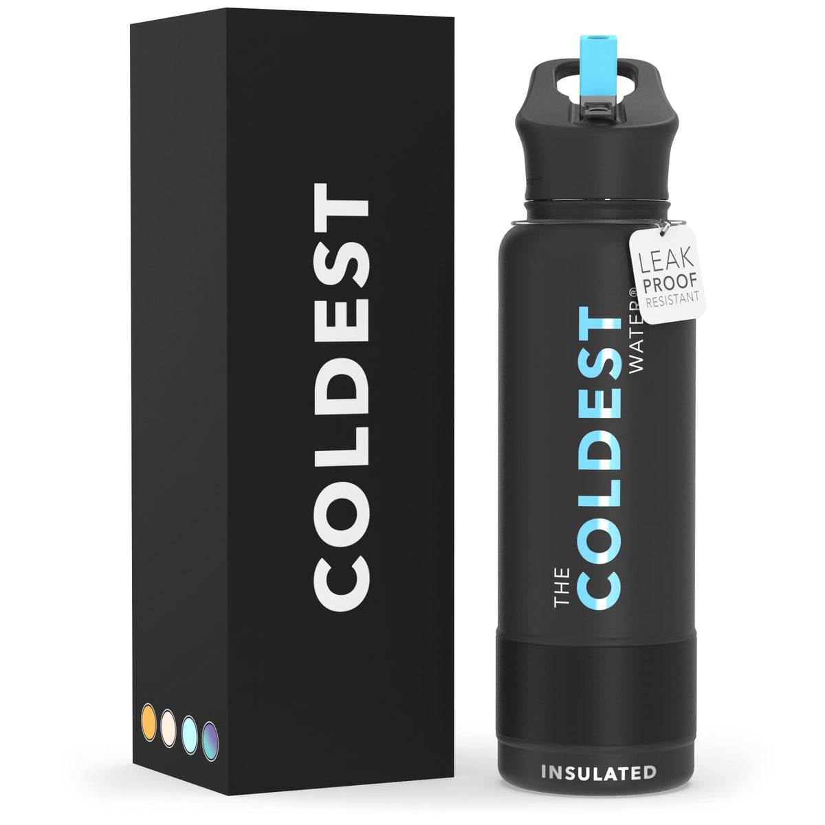 Coldest Insulated Water Bottle with Straw Lid (40 oz / Matte Black)