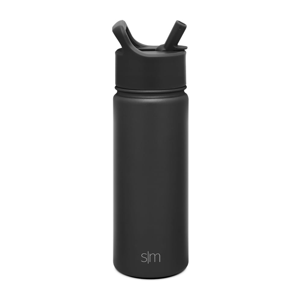 Insulated Water Bottle with Straw (18oz / Midnight Black (Pack of 1))