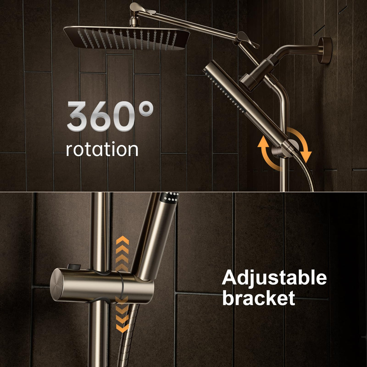 All Metal 10" Luxurious Brushed Nickel Rain Shower Head with Handheld (Brushed Nickel / 10 Inch)