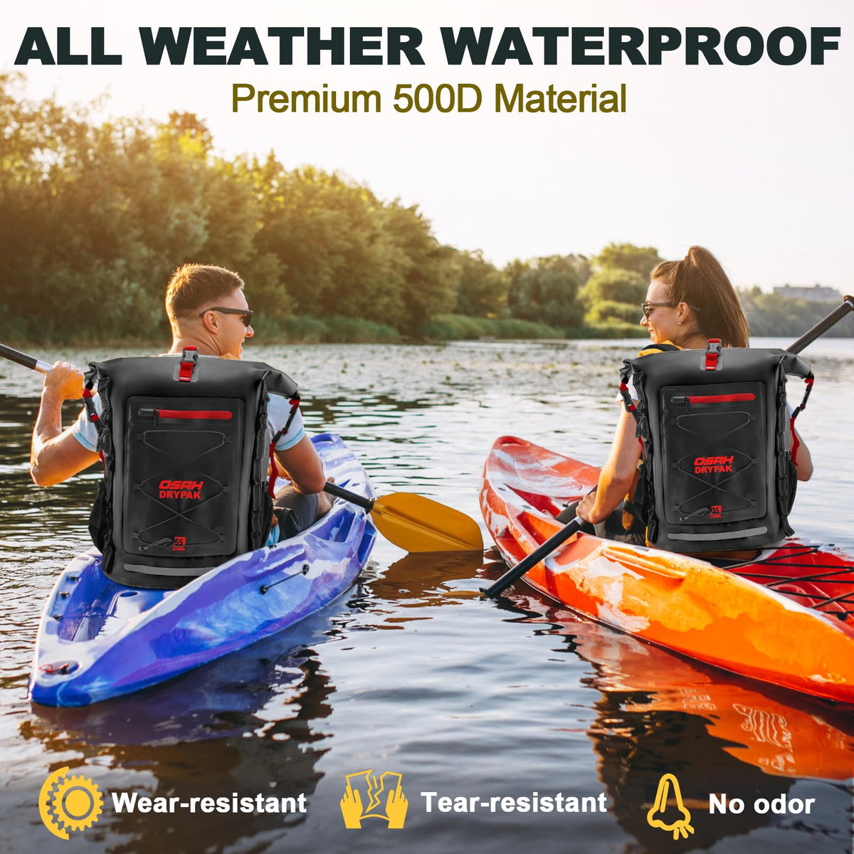 Waterproof Backpack Dry Bag 25L (Black Red / 55L)