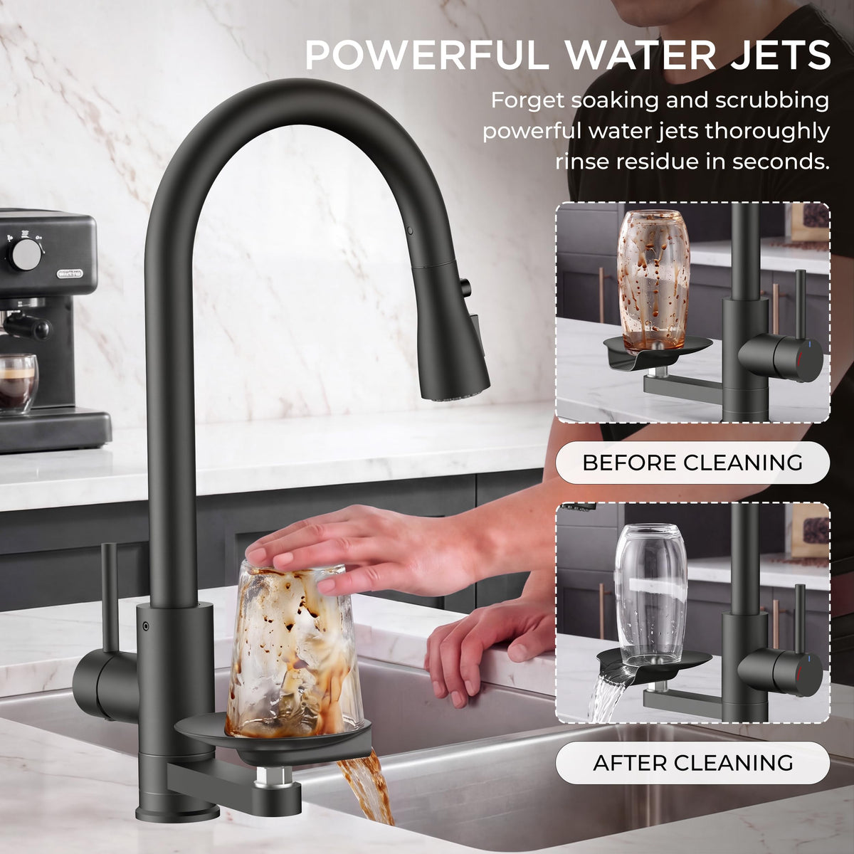 Black Kitchen Faucet with Cup Washer (Matte Black)