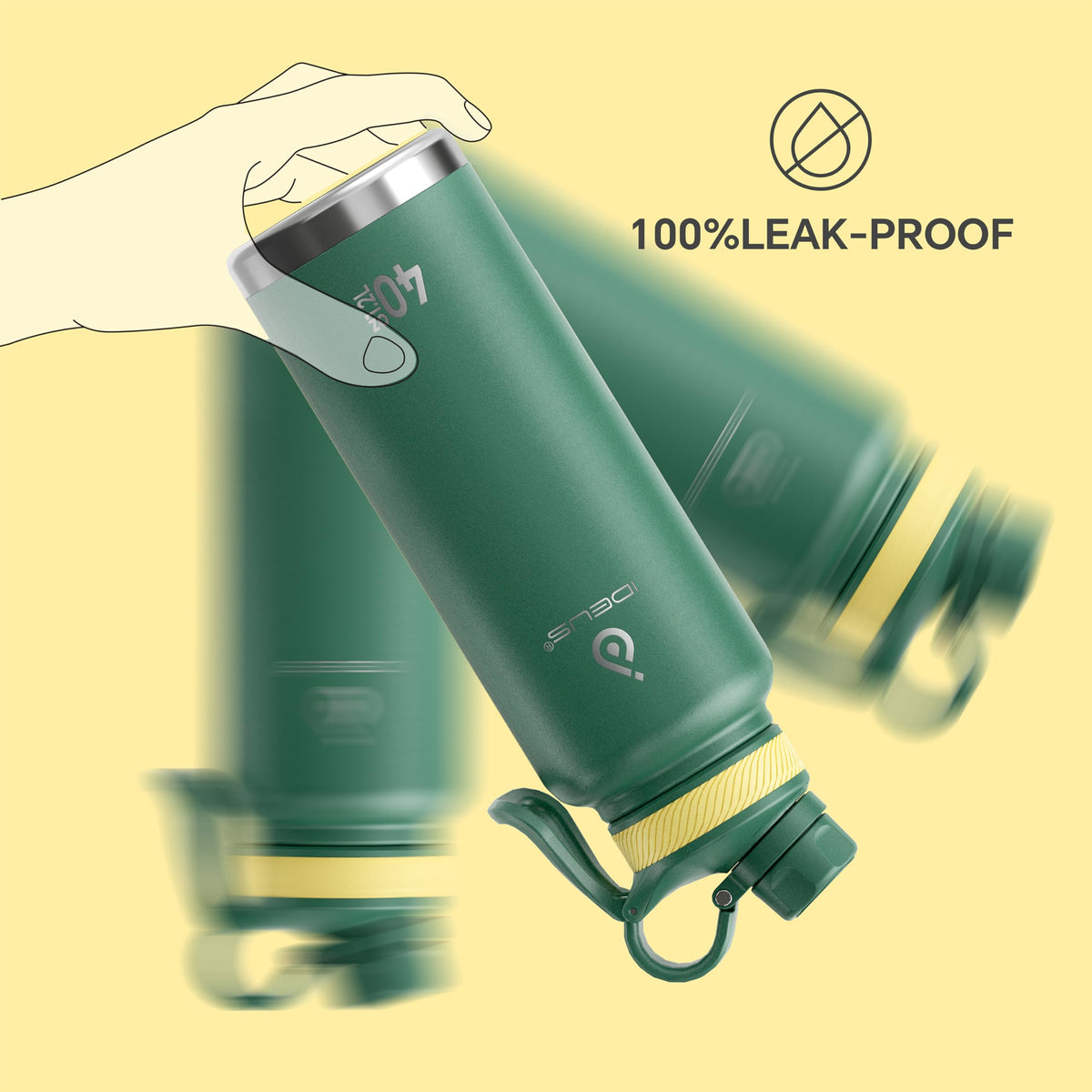 40 oz Insulated Water Bottle with 2 Leak (Green / 40 Ounces)