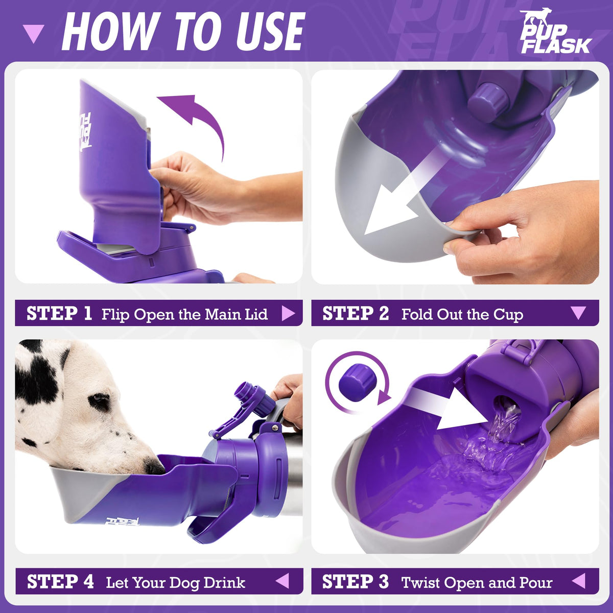 PupFlask Pro Portable Insulated Dog Water Bottle (Ultra Violet / 30 Ounce)