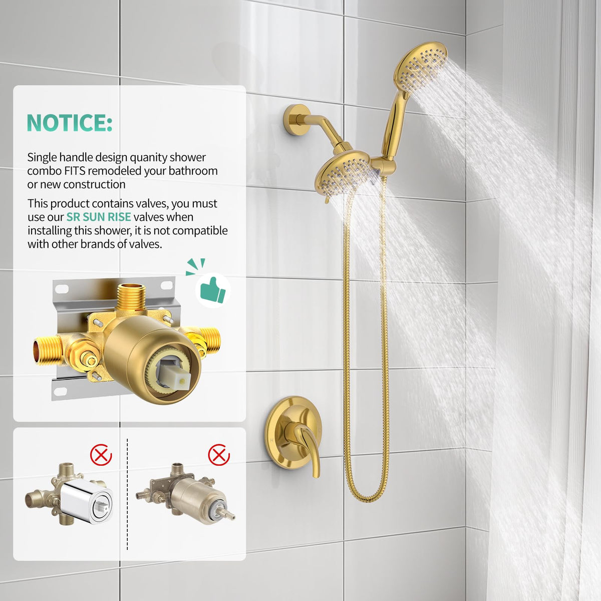 Dual 2 in 1 Shower System with Handheld (Gold)