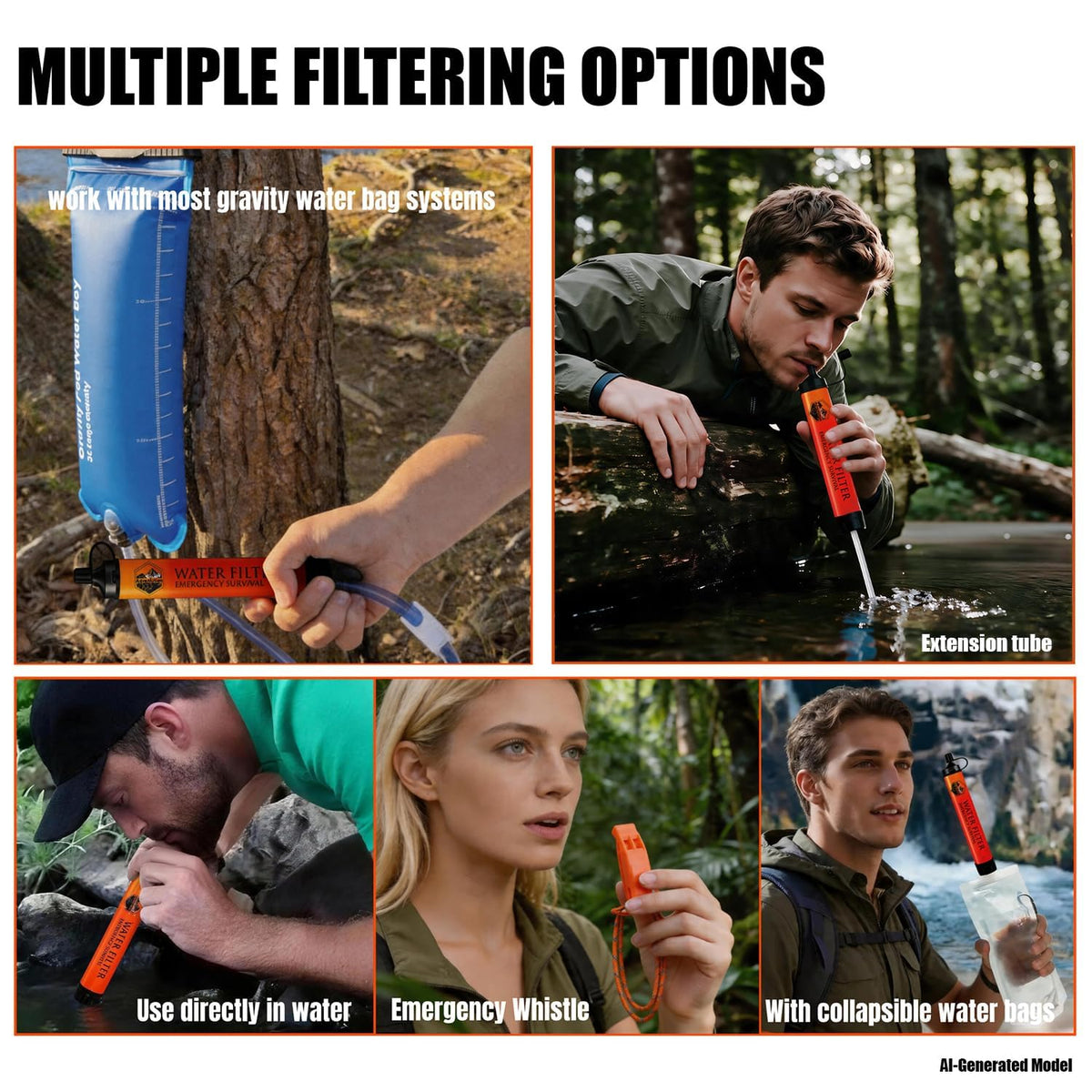8 Pack Water Filter Straw Survival Kit with Emergency Whistle (8-Pack(Orange) / 8-Pack)