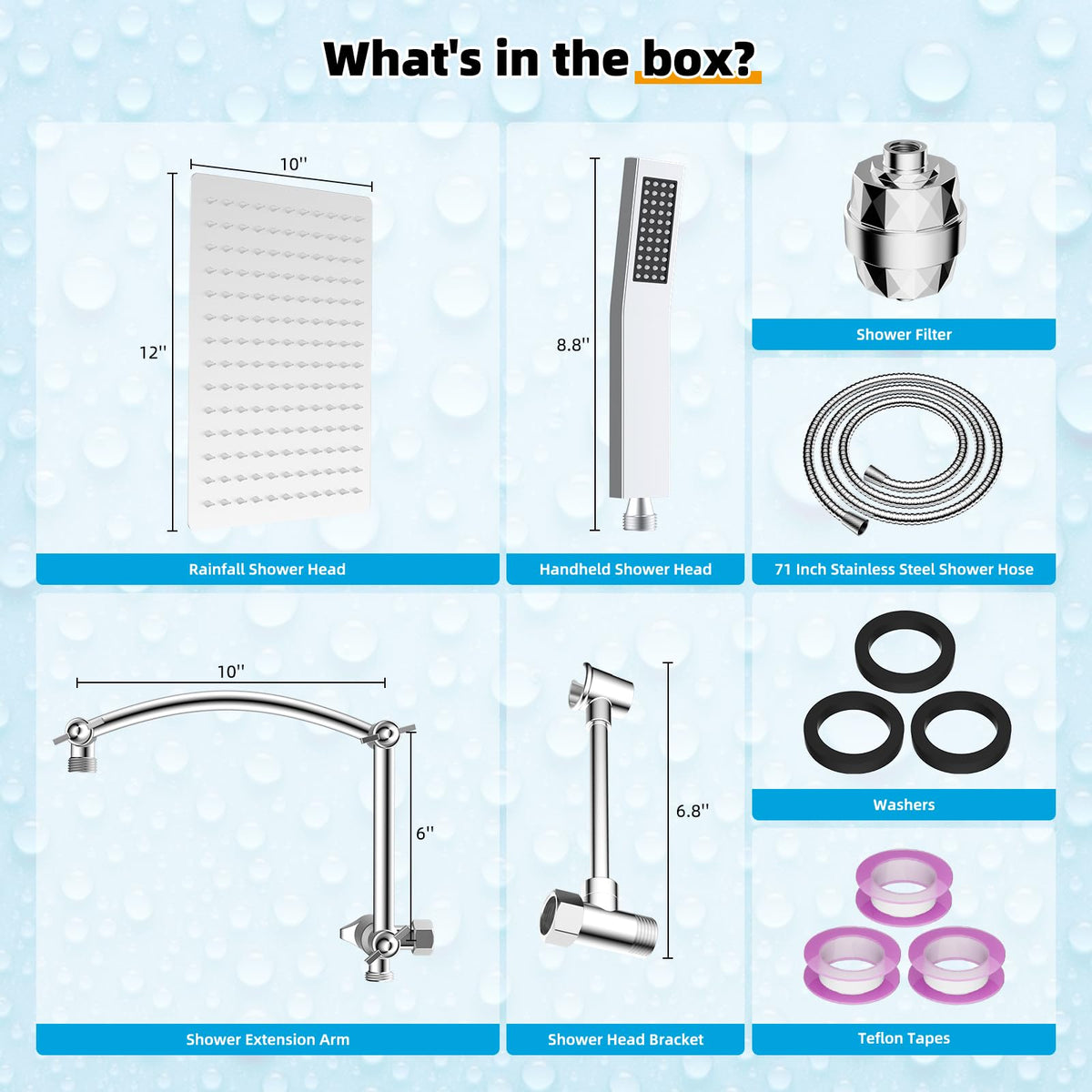 All Metal 12'' Filtered Rainfall Shower Head with Handheld Combo (Square 12'' with Filter / Silver)