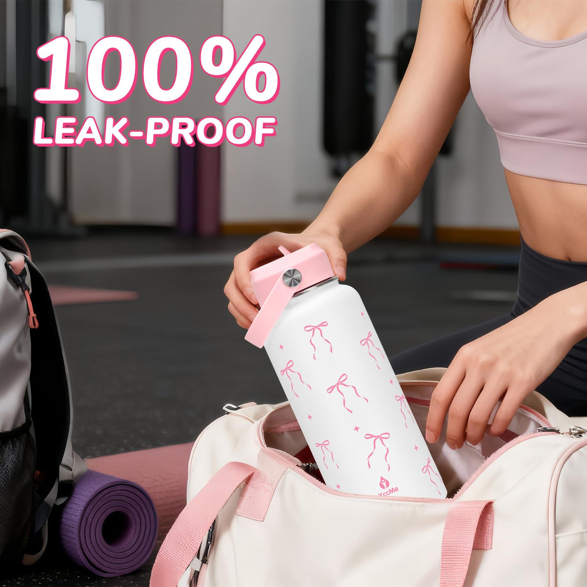 32oz Pink Bow Gift Insulated Water Bottle for Women with Straw (Pink Bow / 32 Ounces)