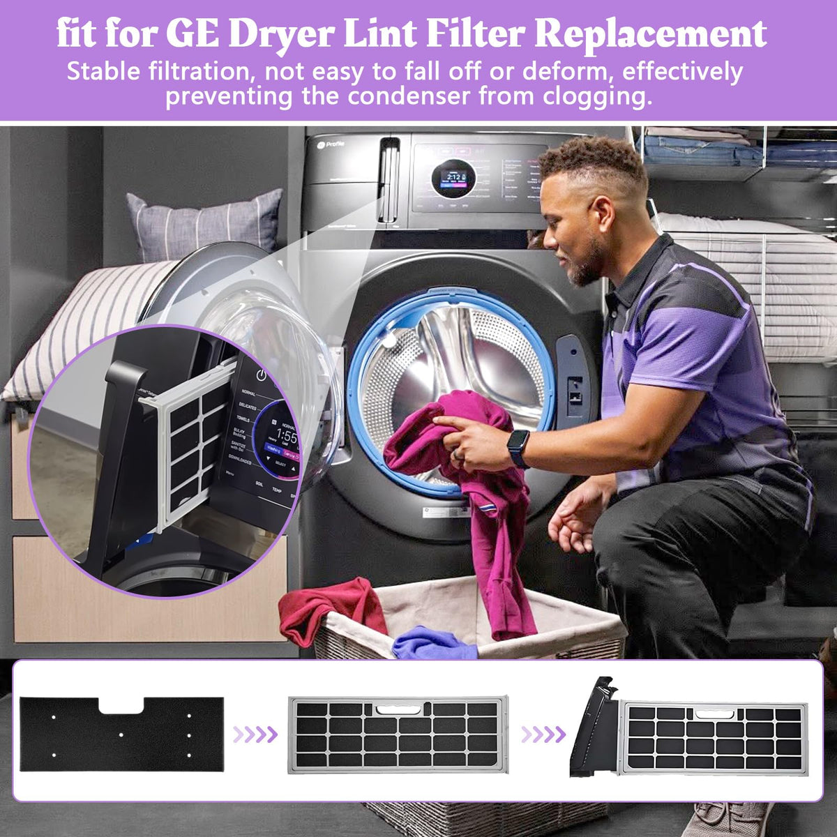 4 Pack WH01X35719 Lint Filter Compatible with Ge Profile Washer Dryer (4 Pack)