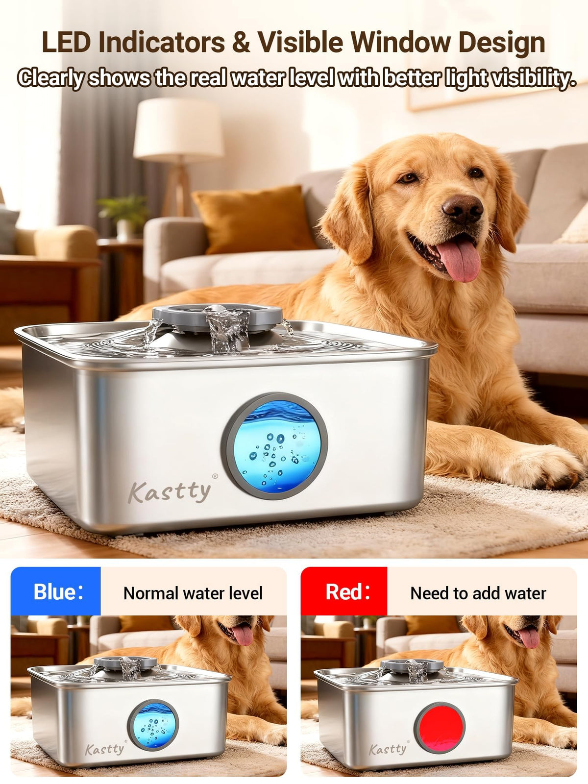 15L 4 Gal Stainless Steel Dog Water Fountain for Large Dogs