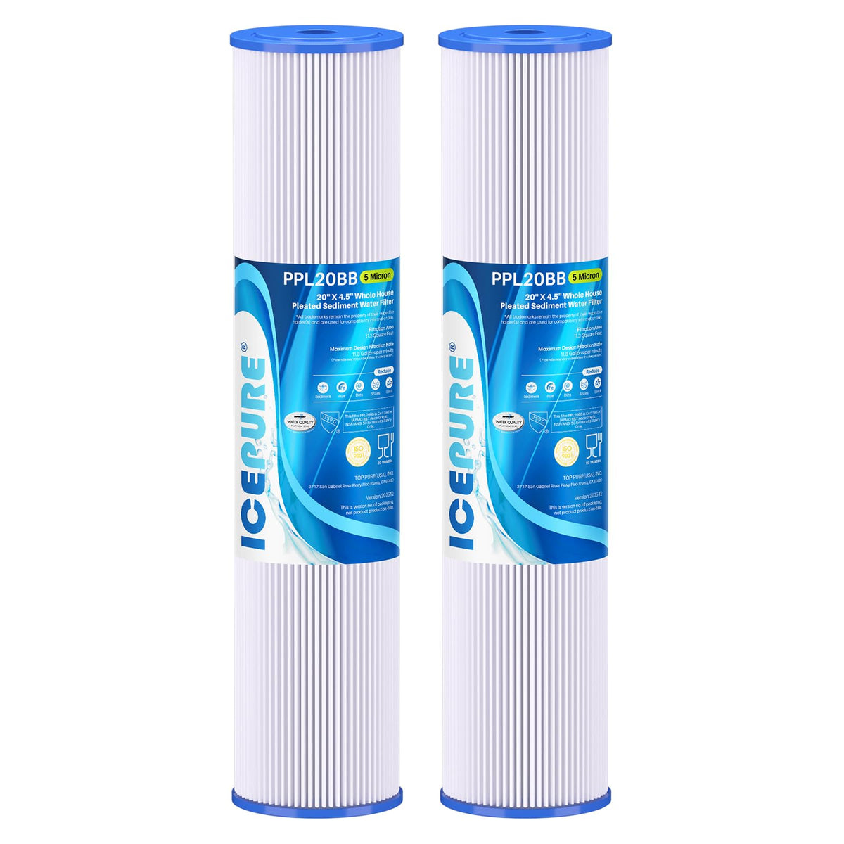 20" x 4.5" Whole House Pleated Sediment Filter for Well Water (2 Count (Pack of 1) / 5 Micron)