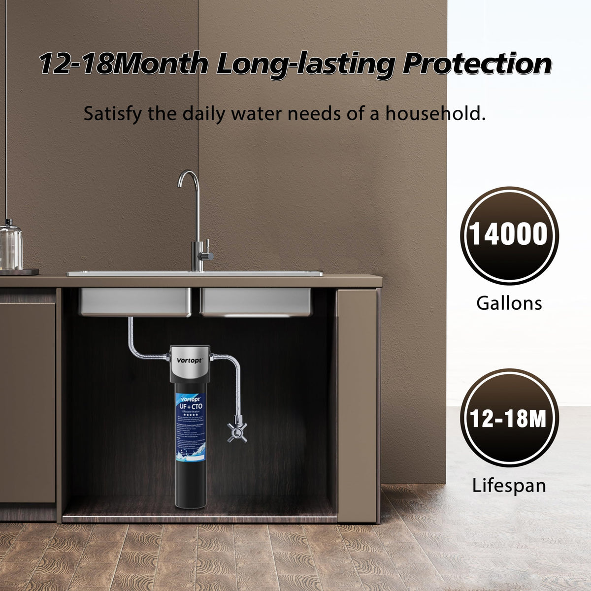 14000 Gallon Under Sink Water Filtration System (Black-Q5-UF-M)