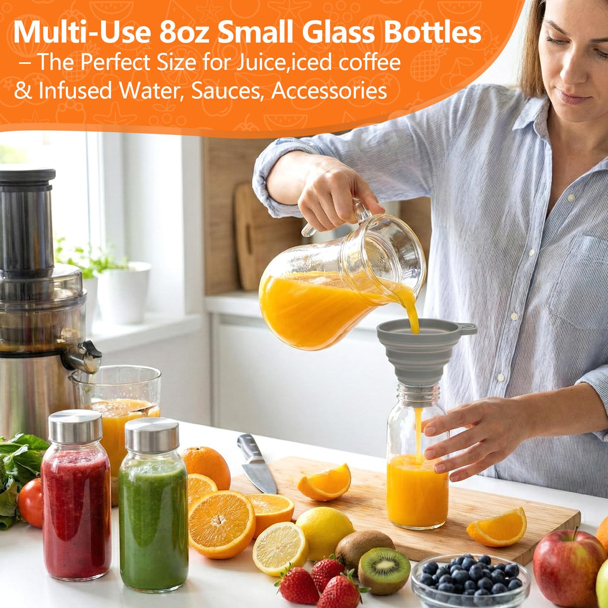 8 oz Glass Bottles with Stainless Steel Lids (8oz Clear Glass 4 Pack / 8 Ounces)