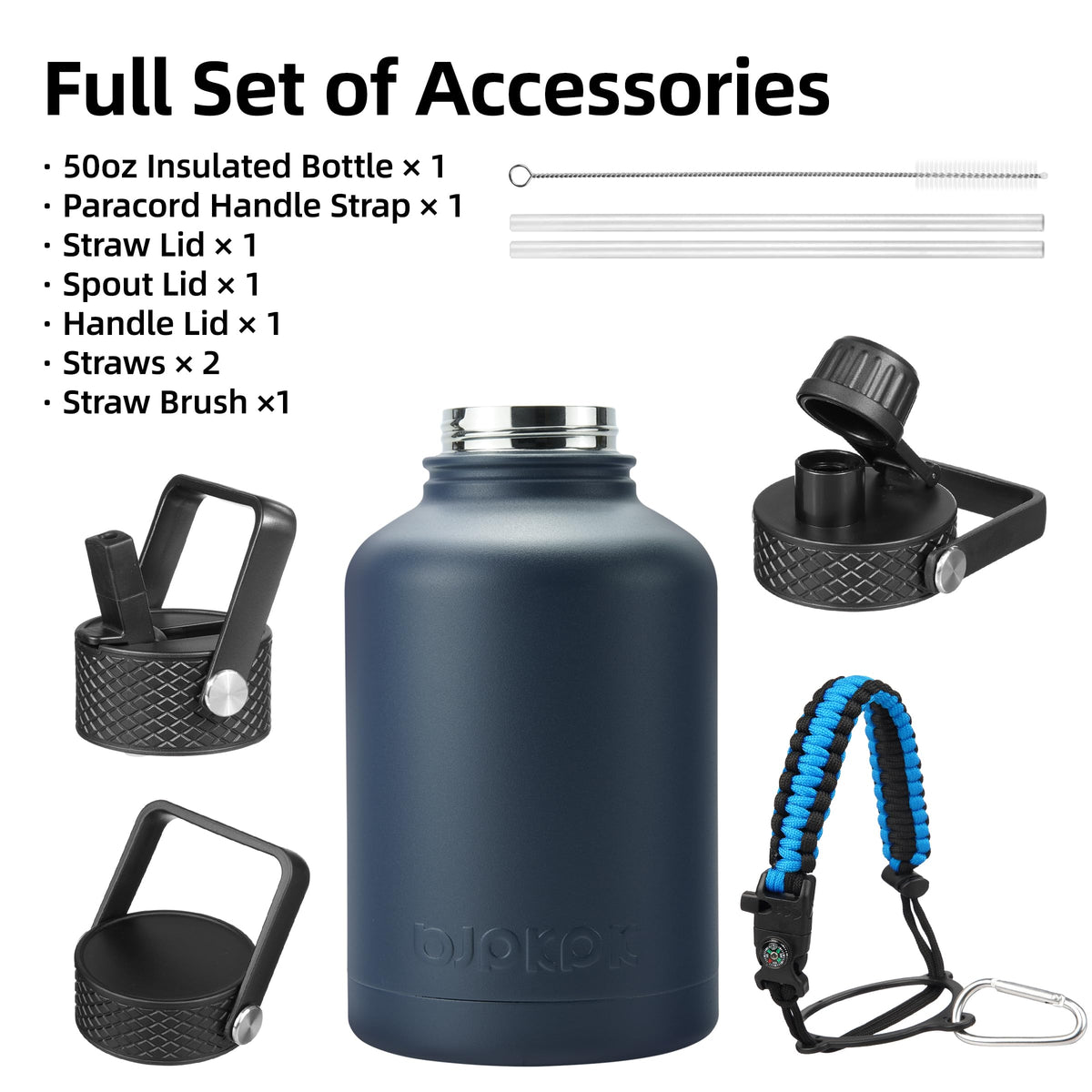 50oz Large Insulated Water Bottle (50 Ounces / Navy Blue)