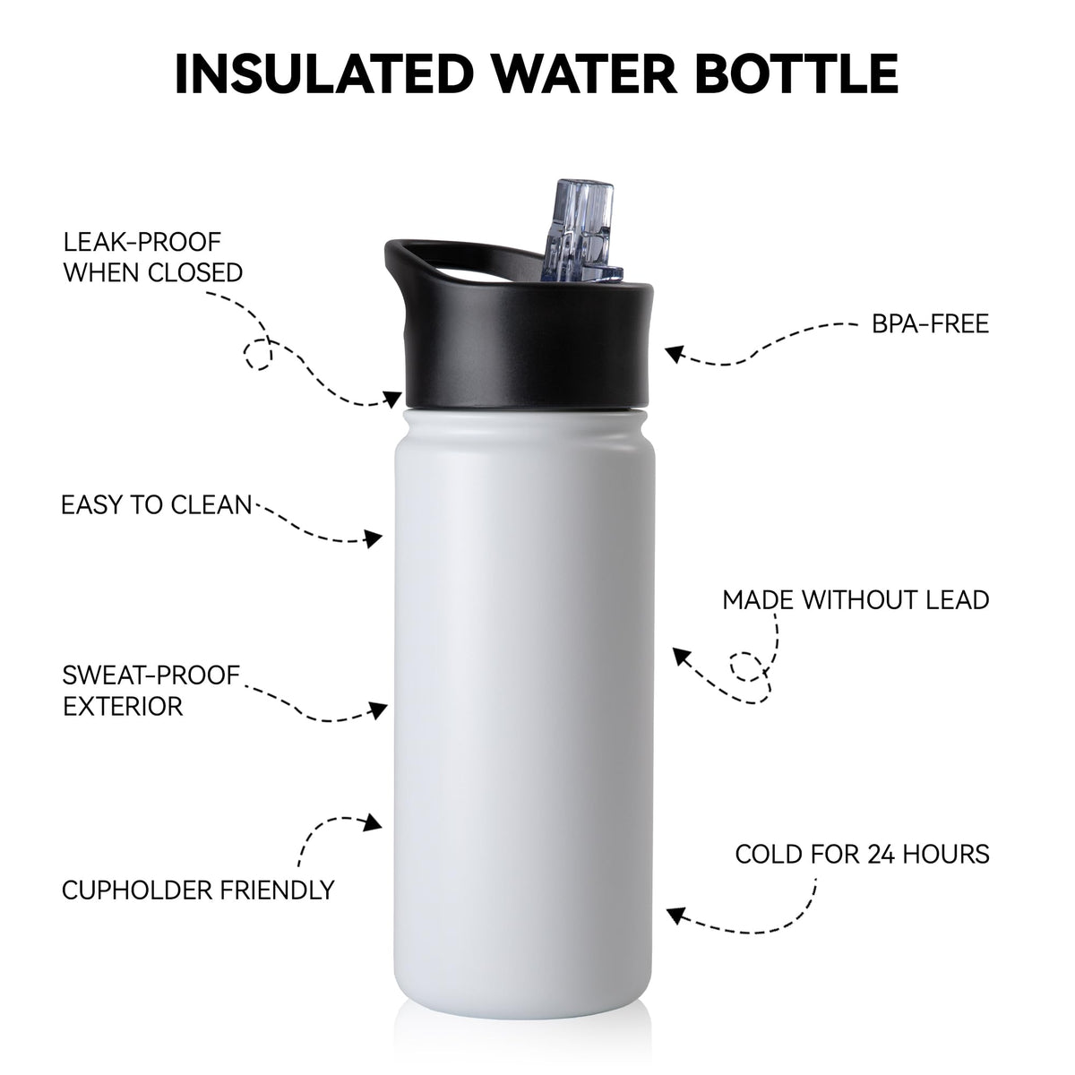 16 oz Insulated Water Bottle Bulk 8 Pack (White / 16 Ounces-8)