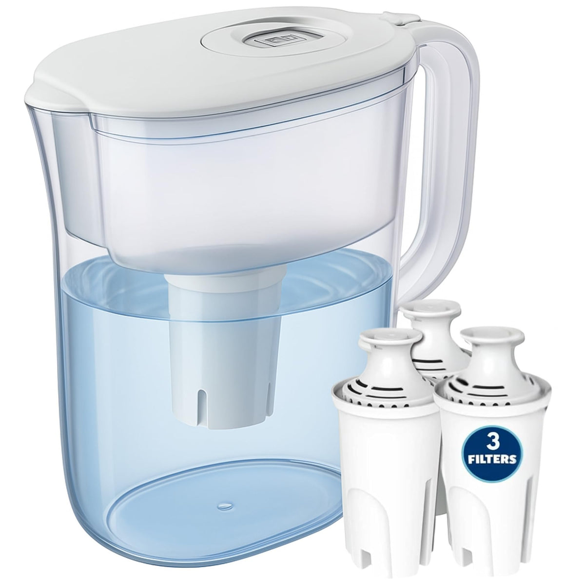 7 Cup Water Filter Pitcher & 3 Filters & Electronic Filter Change Reminder