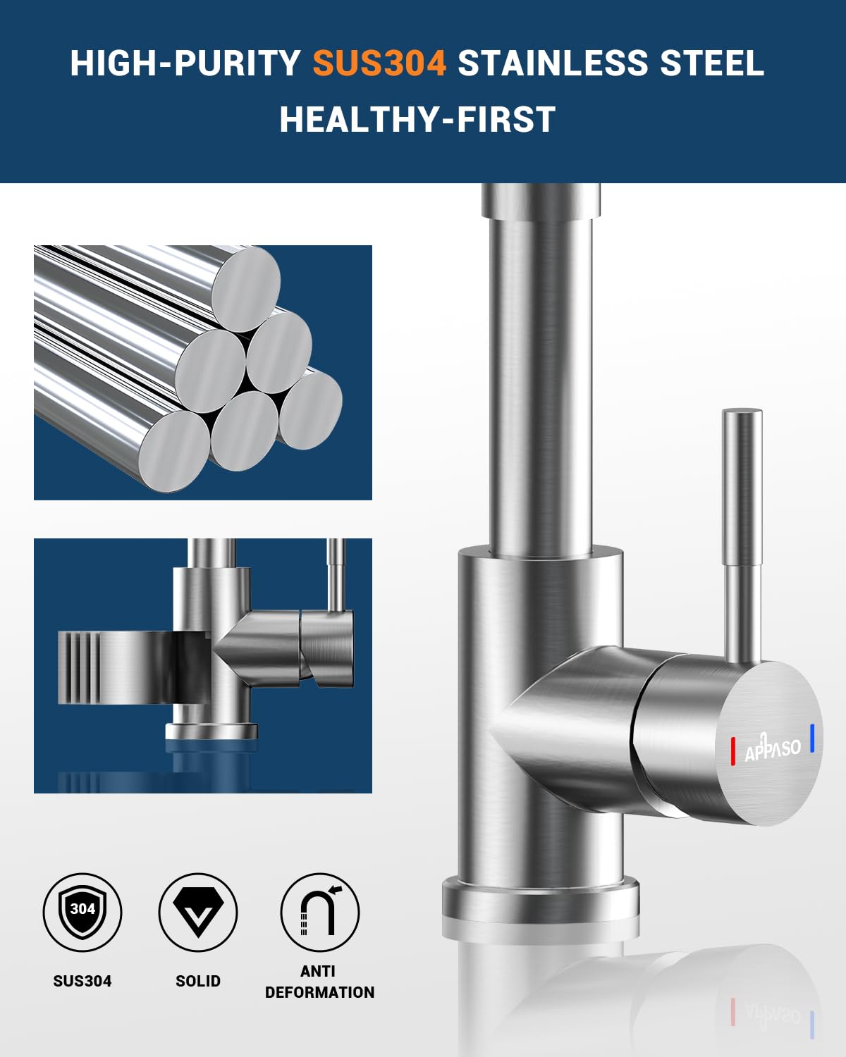 Commercial Kitchen Faucet with Soap Dispenser Brushed Nickel (Silver)