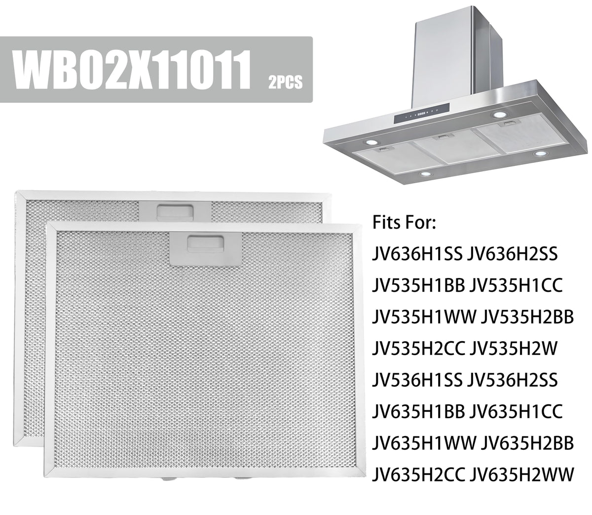 WB02X11011 Range Hood Grease Filter Compatible with GE JV636H1SS JV636H2SS JV536H1SS JV536H2SS JV535H1WW JV635H1BB JV635H2CC 14