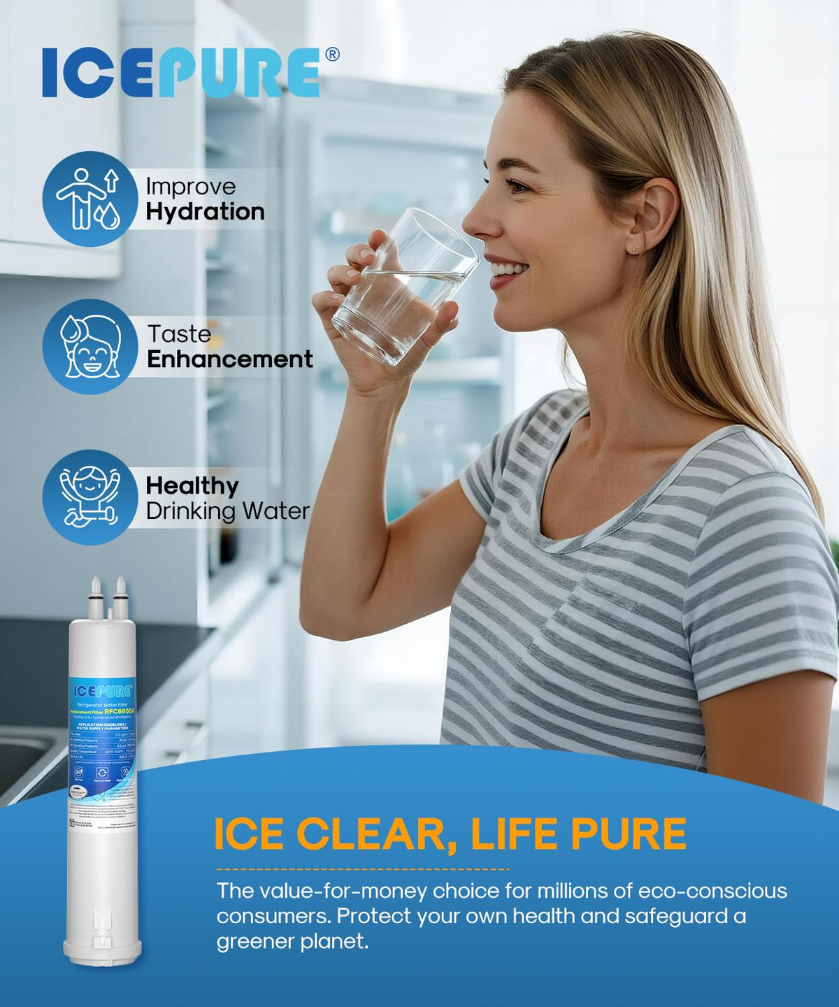 RFC6600A Refrigerator Water Filter Replacement for 4396841 (Standard / 4 Count(Pack of 1))