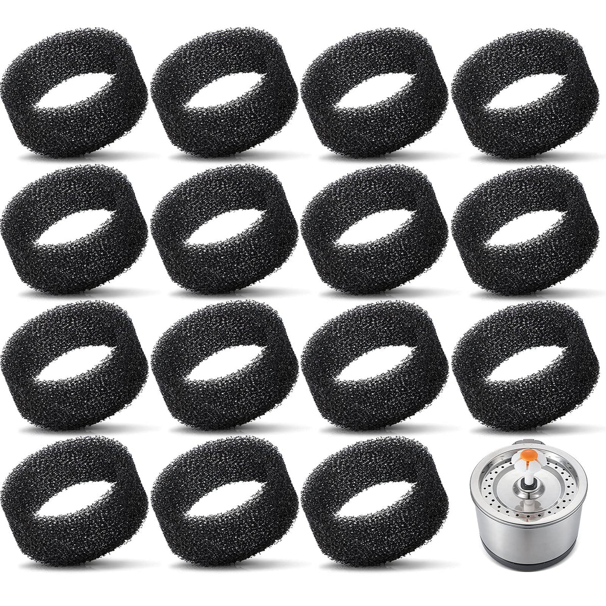 16 Pieces Pet Fountain Foam Filters Round Sponge Black Filter Foam Cat Fountain Replacement Filter for 2.5 L