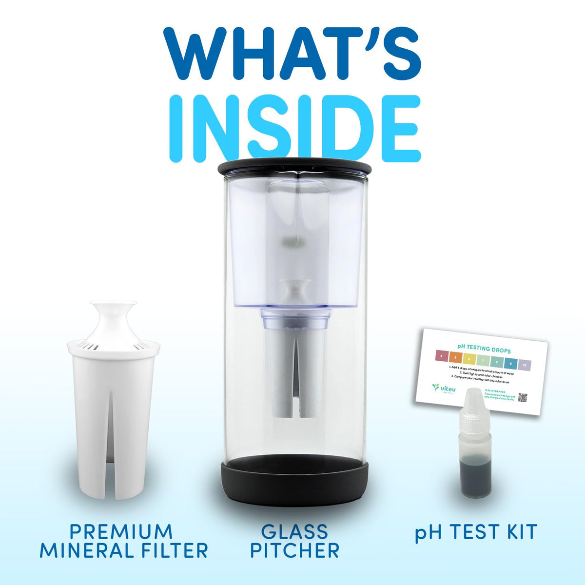 Glass Pitcher with Mineral Rich pH Balancing Filter (Black)
