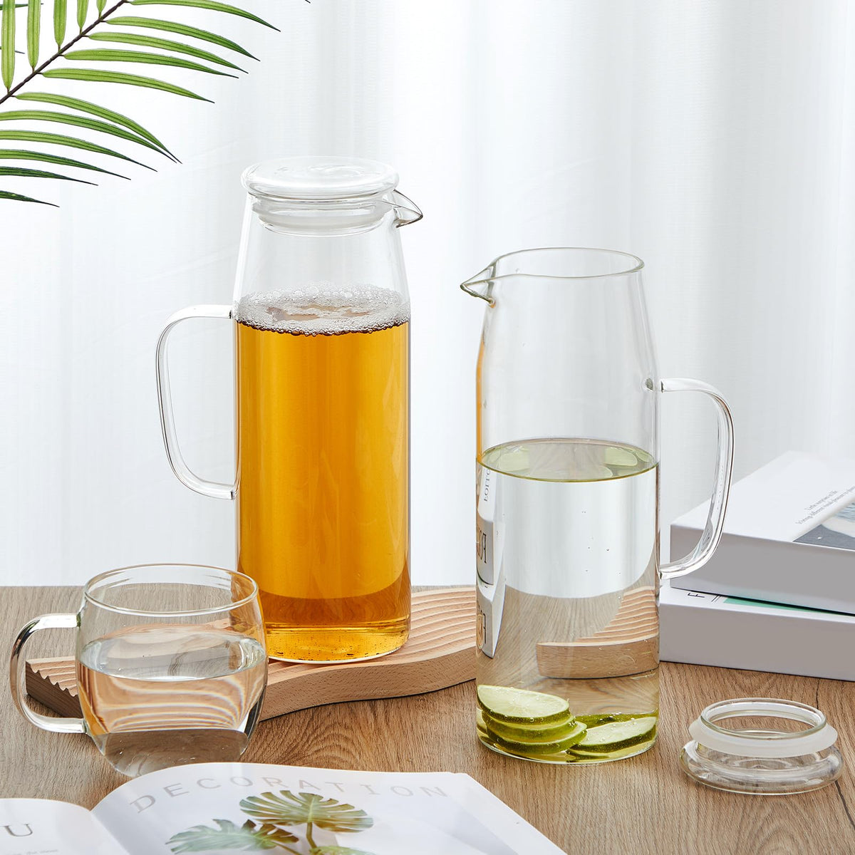 2 Sets Glass Pitcher with Lid Water Carafe (Glass Lid / 2l)