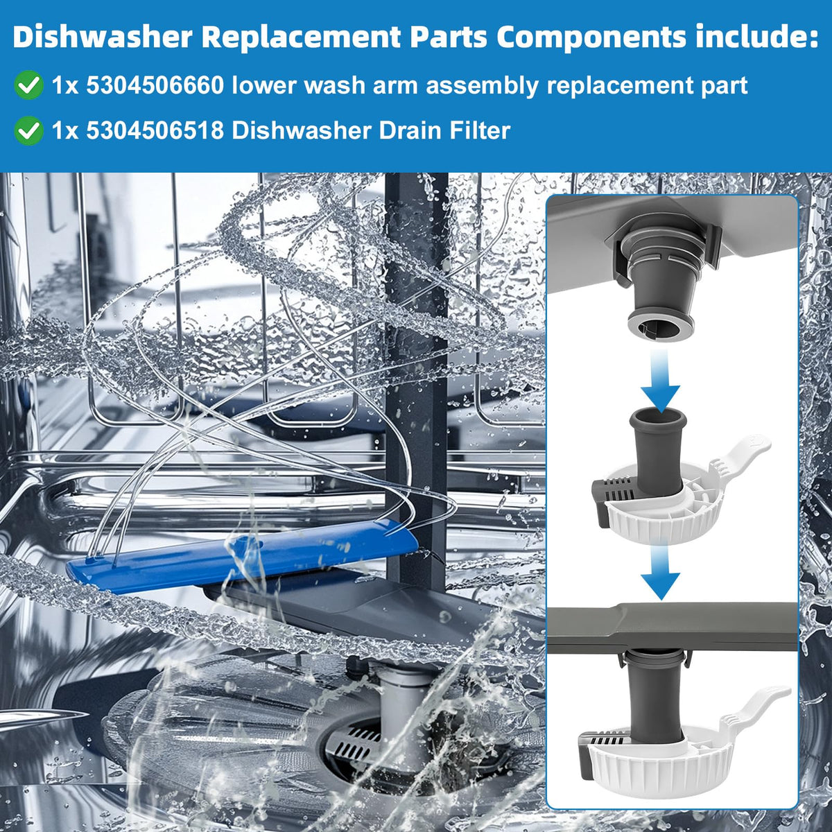 Upgraded 5304506660 Dishwashers Lower Wash Arm Assembly for 5304496886 (Without Support)