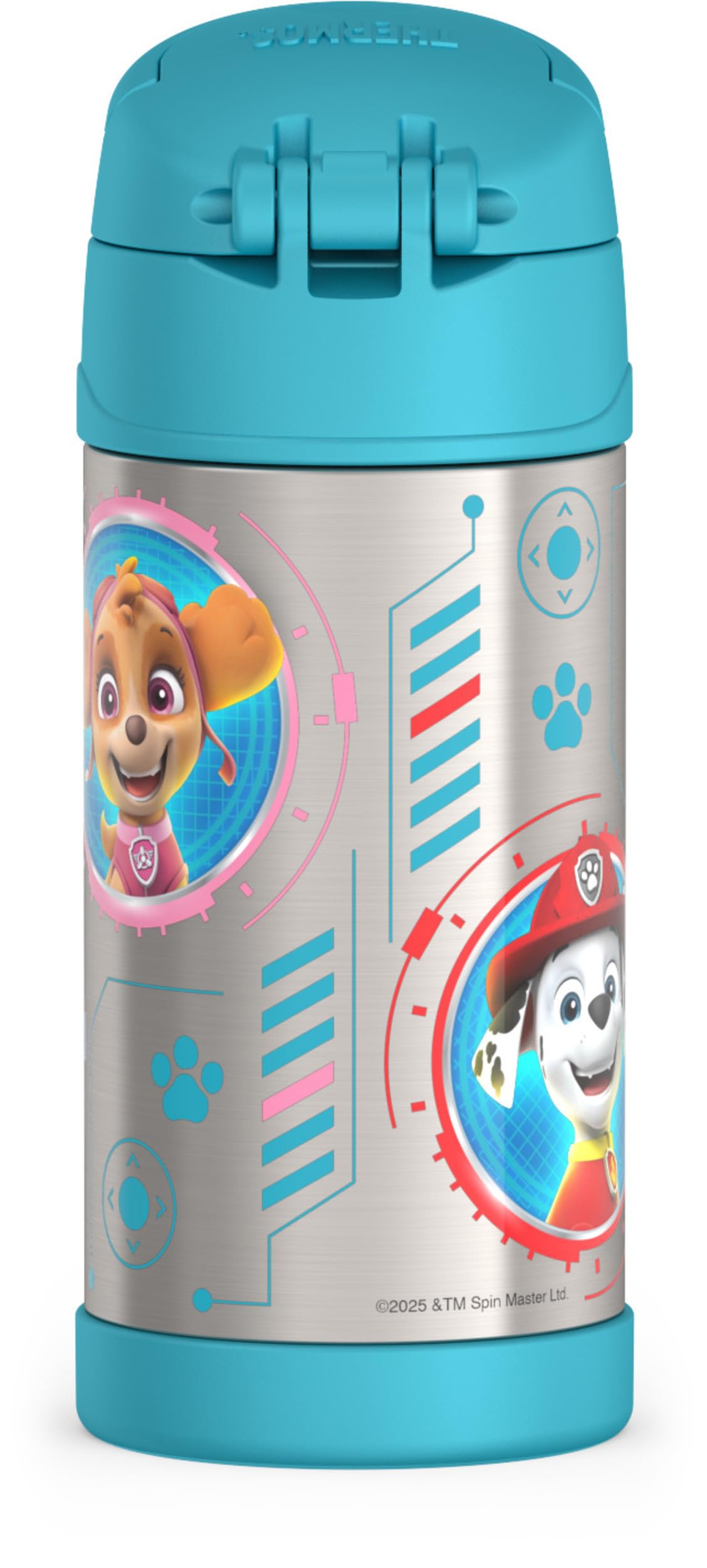 FUNTAINER Water Bottle with Straw (Paw Patrol Blue / 12 Ounces)