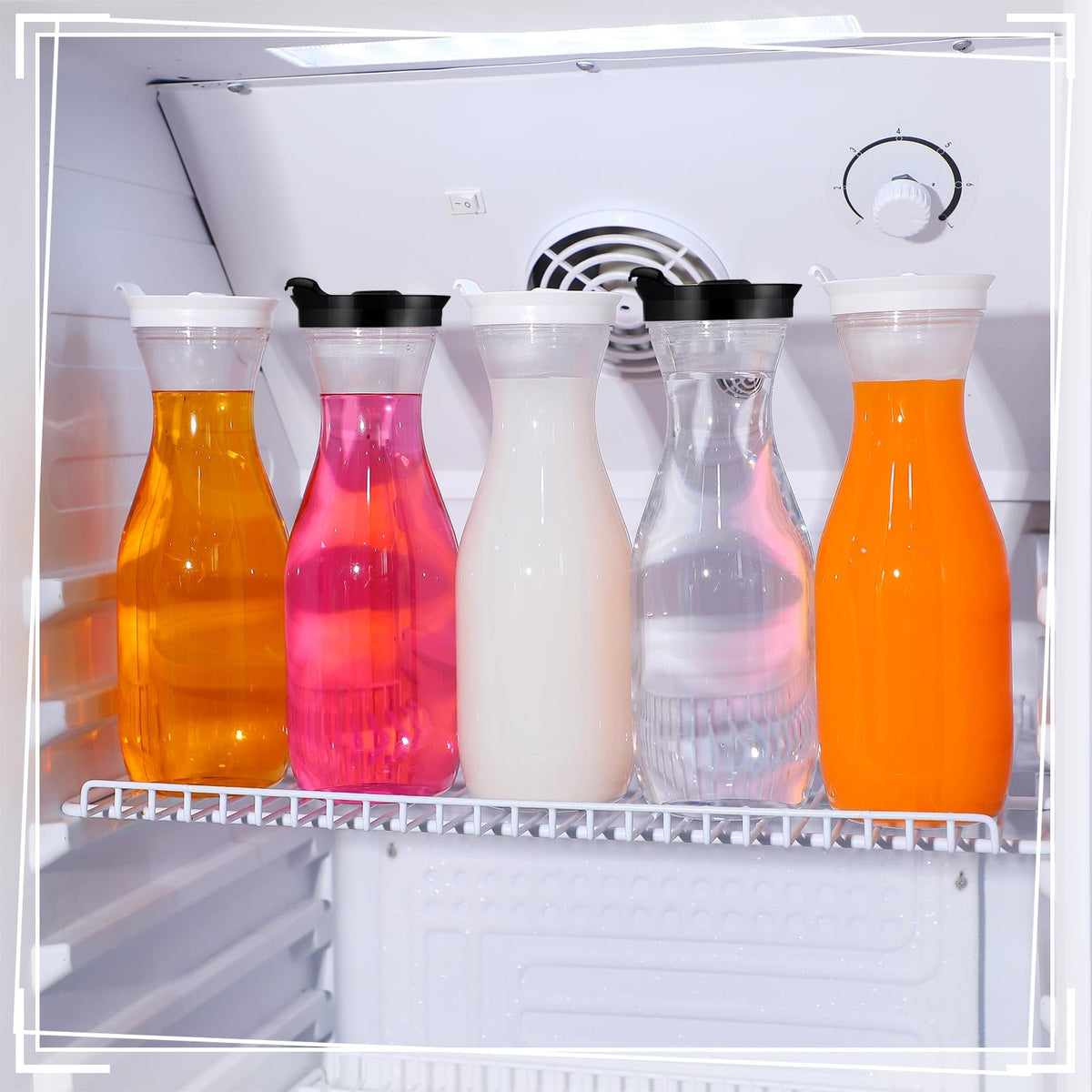 24 Pcs Plastic Water Carafe with Lid 32 Oz Clear (White, Black Cap)
