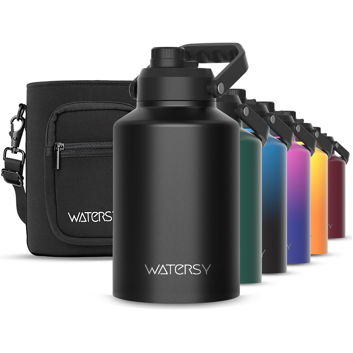 1 Gallon Water Bottle Insulated (Black / 128 Ounces)