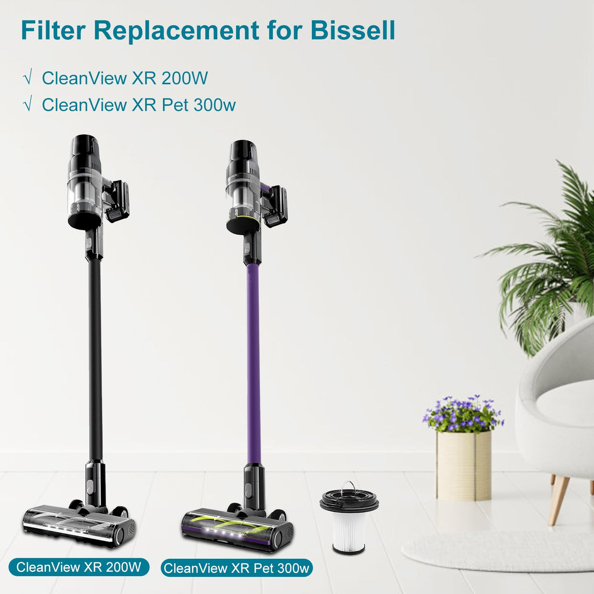 4 Pack Replacement Filter Compatible with BISSELL CleanView XR
