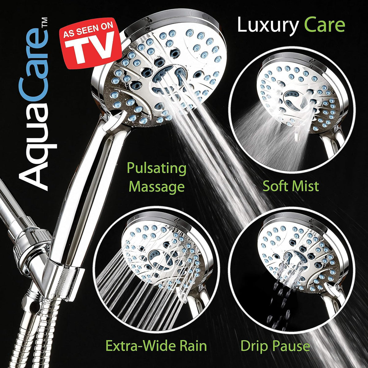 AquaCare 8 mode High Pressure Handheld Shower Head with 2 (2.5 Gallon Per Minute / Premium Chrome)