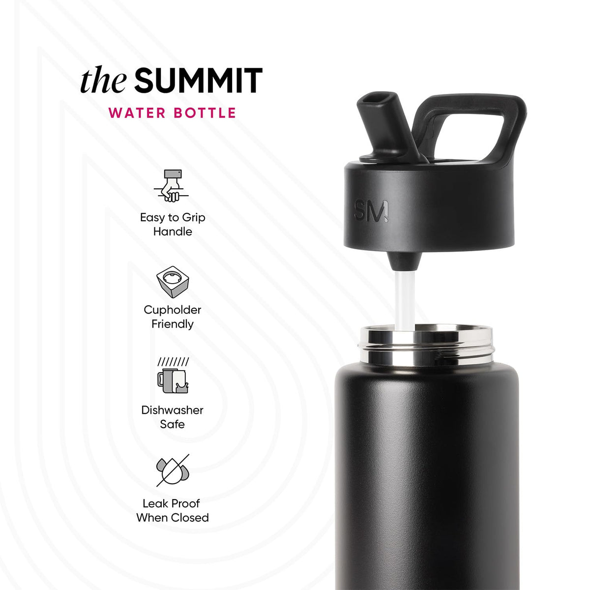 Insulated Water Bottle with Straw (30oz / Midnight Black (Pack of 1))
