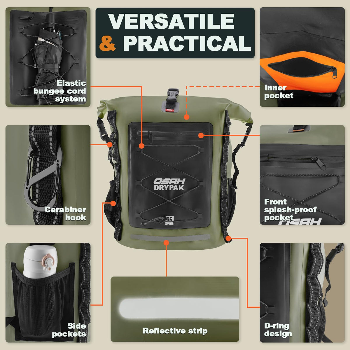 Waterproof Backpack Dry Bag 35L (Green / 85L)