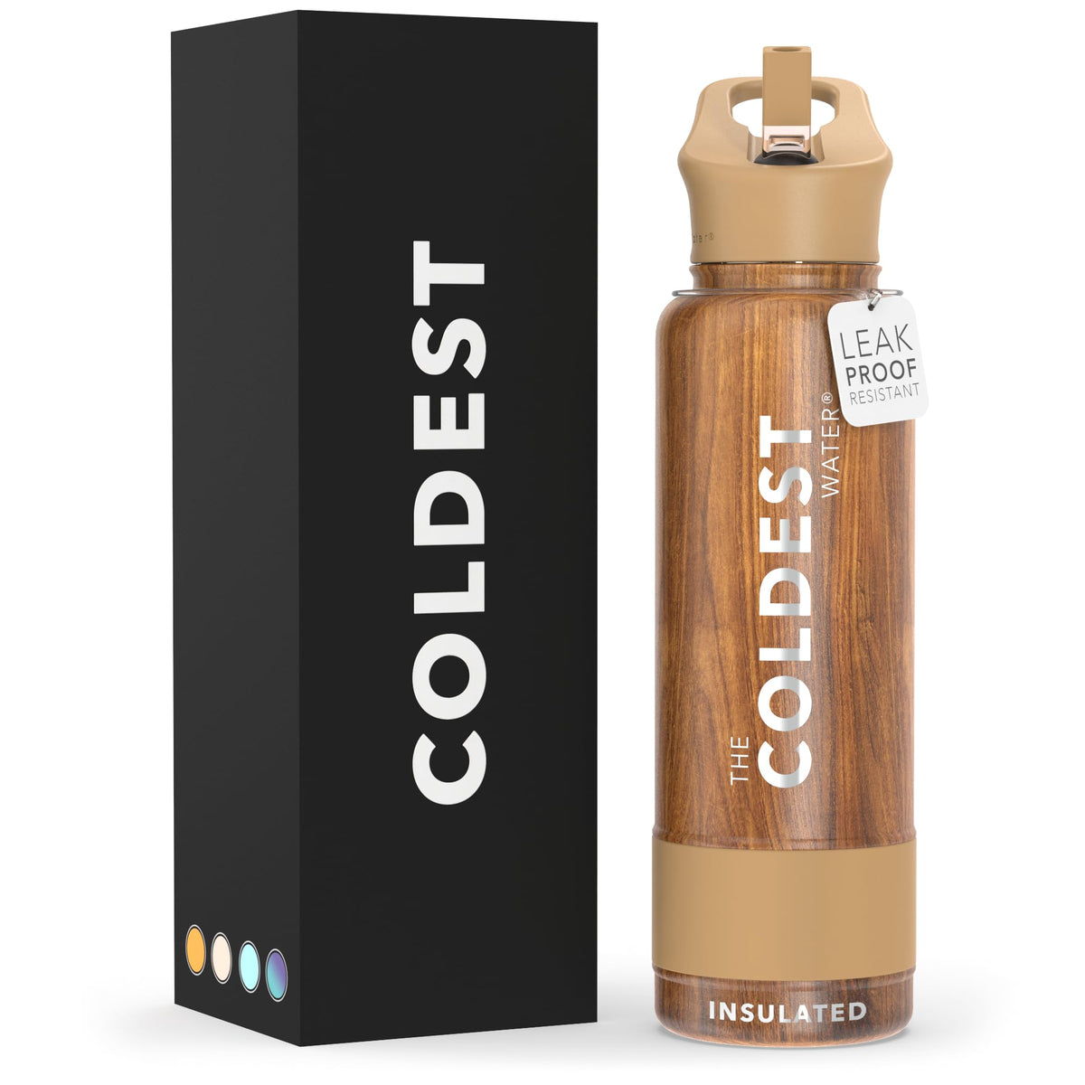 Coldest Insulated Water Bottle with Straw Lid (40 oz / Executive Wood)
