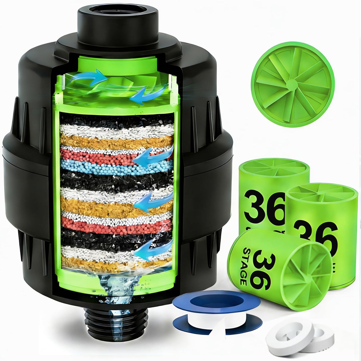 36 Stage Shower Head Filter for Hard Water (36 Stage Black Shower Filter)