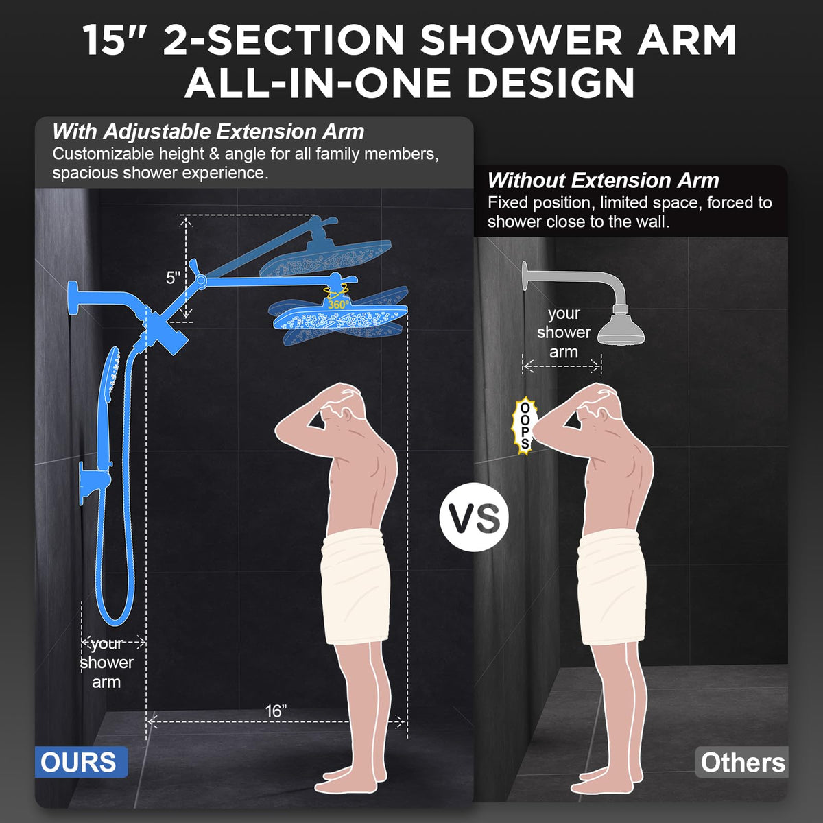 11.8" High Pressure Shower Head with Handheld (Matte Black / 11.8 Inch High Pressure)